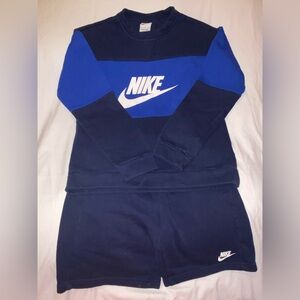 Boys Nike Fleece Short Set, Color-NavyBlue/Royal Blue, Size- L(14/16)